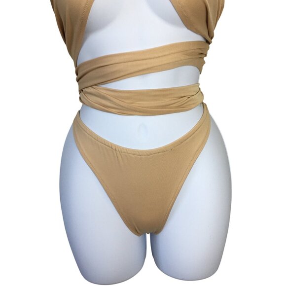 Sexy Beige Bikini Set Size Medium Multi Strap Wrap-Around Adjustable Design - Picture 4 of 10